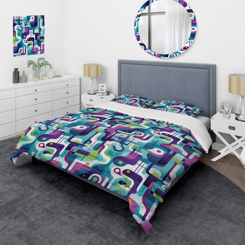 Literie verte et mauve Groovy Grid Adventure III, Housse de couette simple + 1 taie décorative stan
