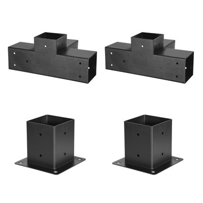 Ensemble de support de pergola, 4 x 4 pouces (taille intérieure 3,5 x 3,5), support de poteau de coin de bricolage robuste en bois à 4 voies, poutres en bois faciles à installer pour les pavillons de jardin, pergolas de patio, cabane en rondins
