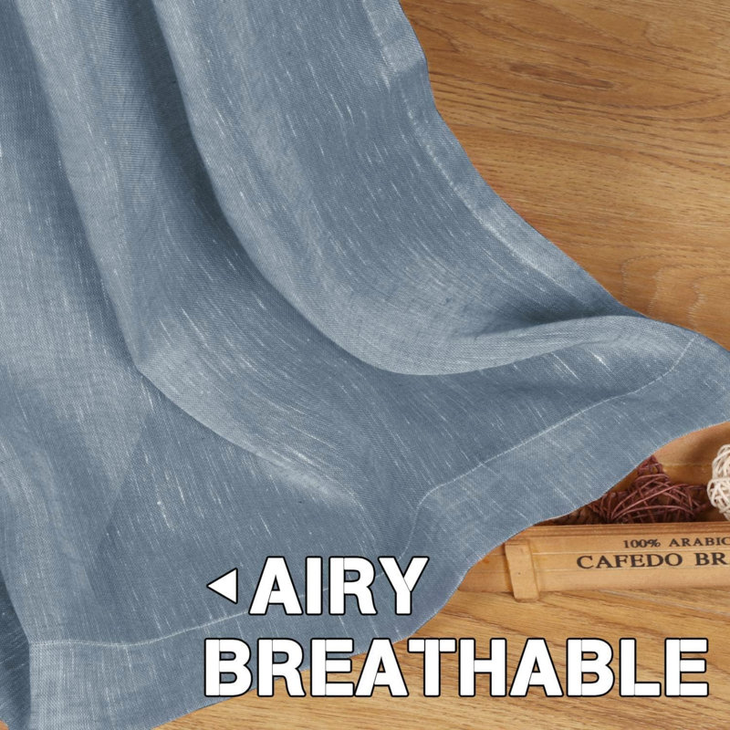 Linen Blend Sheer Curtain Pair, 52" W x 84" L, Denim