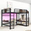 Lit mezzanine en métal avec tablettes intégrées, bande lumineuse à DEL et bureau-129991252