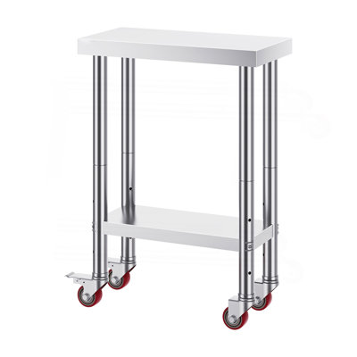 Table de travail en acier inoxydable avec roulettes Table de préparation 24 x 12 x 32 pouces avec 4 roulettes Table de travail robuste pour la cuisine commerciale