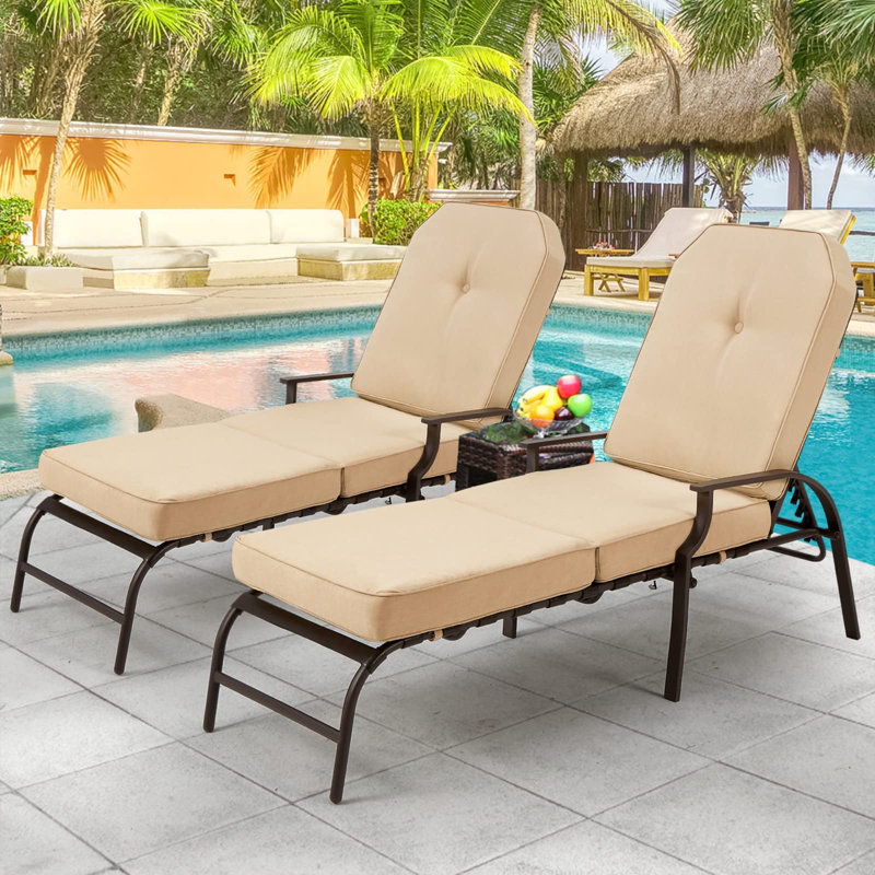 Chaise longue d'extérieur réglable 2 pièces, Beige