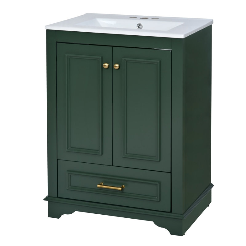Meuble-lavabo 24 po avec lavabo en céramique, armoire de rangement autoportante moderne avec poignées, portes à fermeture douce