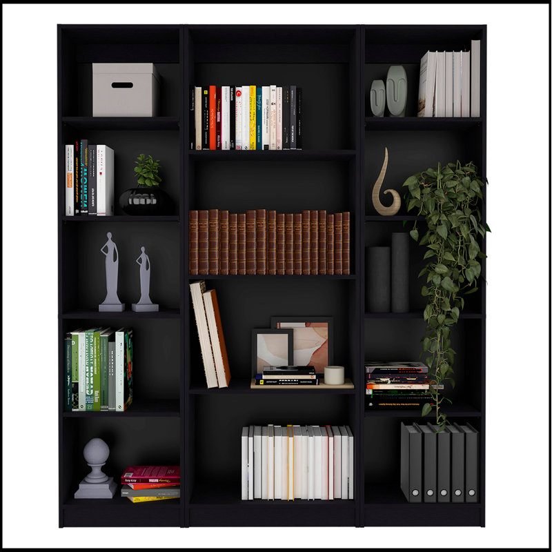 Alexander Black 3 Piece Living Room Set with 3 Bookcases, Stylish and Functional for Modern Home Organization