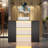 Modern Reception Desk With Led Lights, 63 Inches Front Counter Table With Lockable Drawer & Shelves
