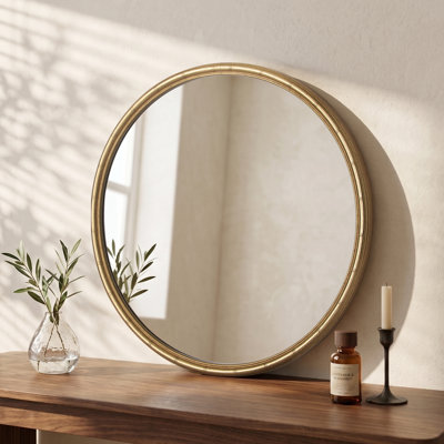 Bamboo Textured Round Wall Mirror