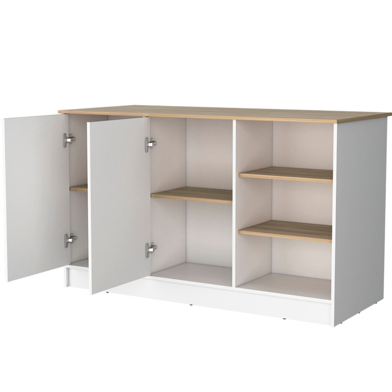 Kitchen Cart With 35.6-Inch Height For Convenient Use High Island Open Shelves In White And Ash