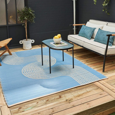 Urban Collection Outdoor Rug Wave Design in Blue
