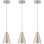 Ensemble de 3 luminaires suspendus en nickel brossé pour îlot de cuisine, luminaires de salle à manger au-dessus de table avec abat-jour en métal conique argenté, petits lustres de style maison de campagne moderne, éclairage à cordon réglable pour