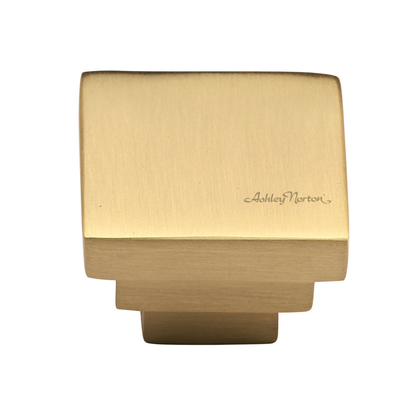 1 1/4" Length Square Knob, Satin Brass