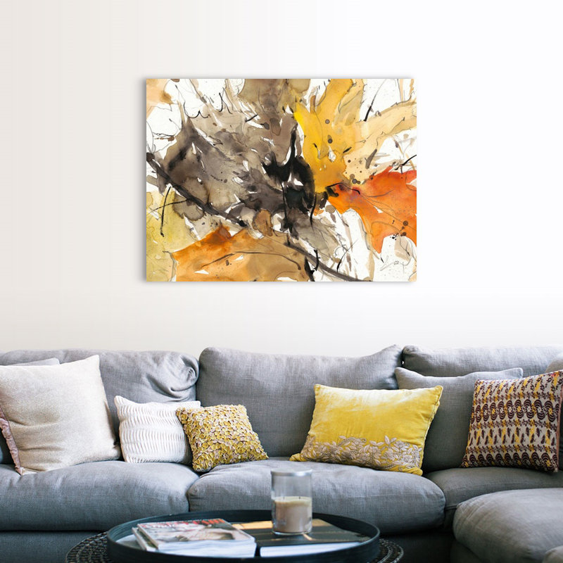 Aquarelle, feuilles d'automne II, art mural, H 36 po x l 48 po, Toile tendue