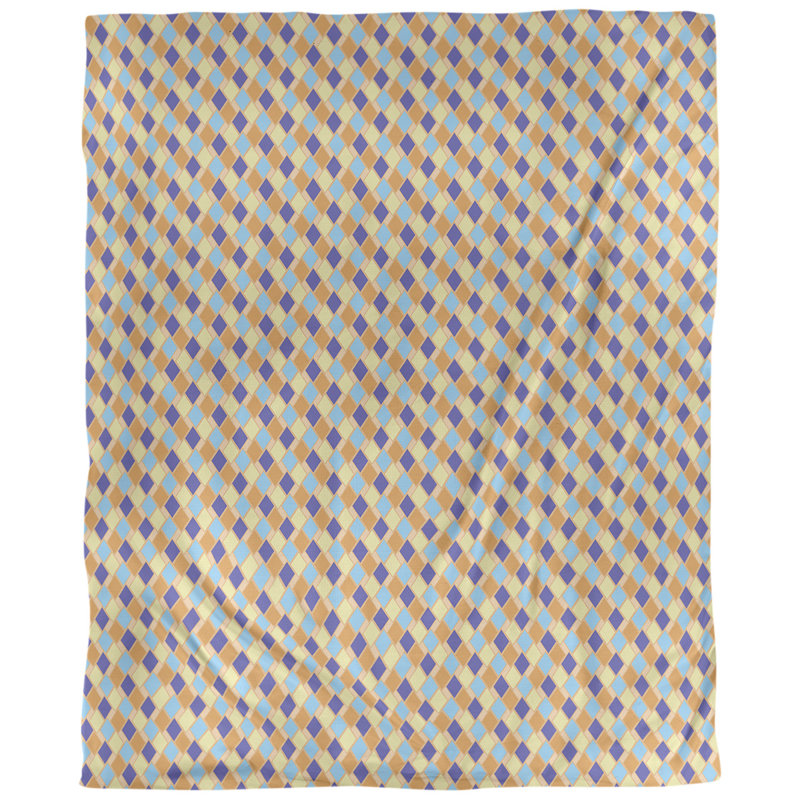Tissu diamants, Orange / Bleu, L 54 po x l 36 po, Lin naturel paloma