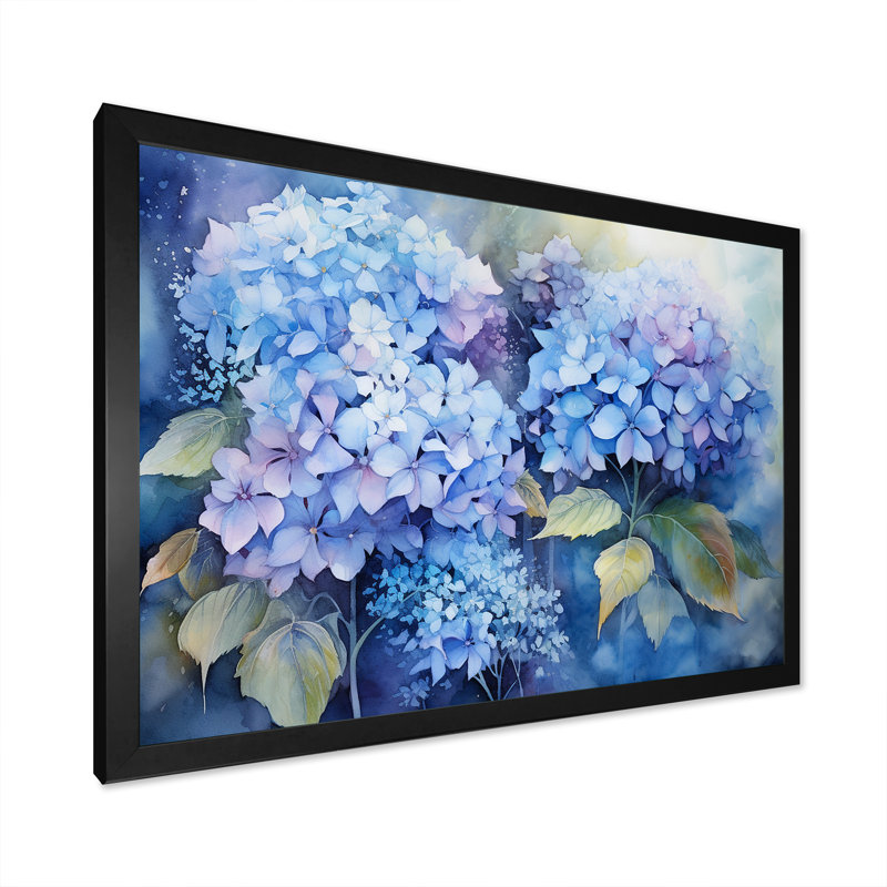 «Blue Hydrangea Farmhouse Still Life I - Hydrangea», art mural, Cadre simple noir, H 16 po x l 32 po x P 1 po
