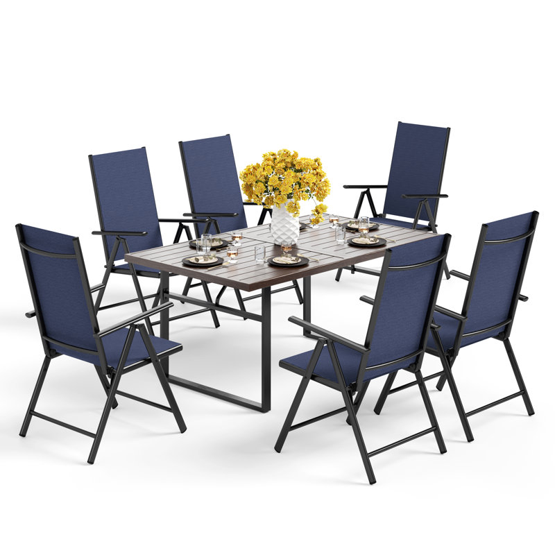 Salem 6 - Person Patio Dining Set with Rectangular Table, Blue