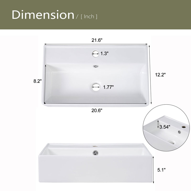 Meuble-lavabo en bois 21,6 po, armoire combinée, meuble de rangement pour salle de bain, lavabo simple en céramique