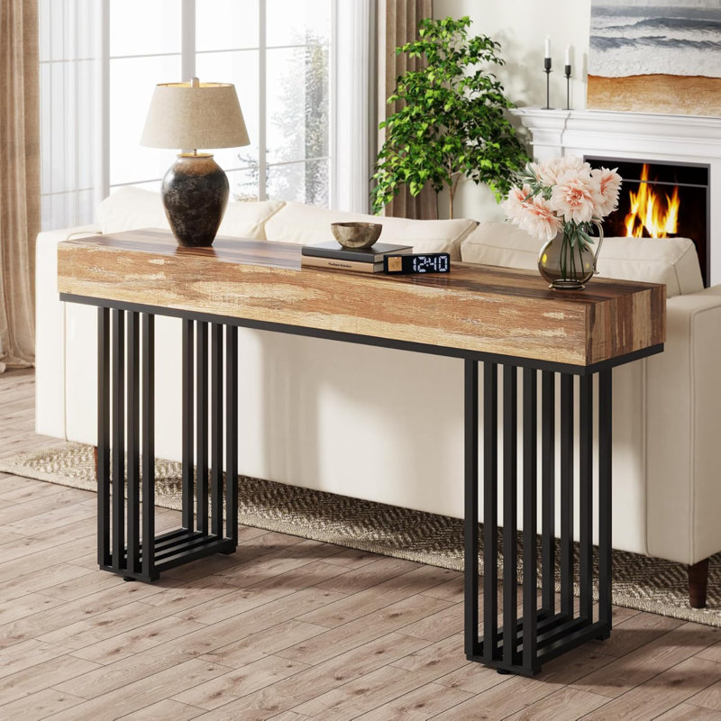 Deljunco 55" Industrial Console Table for Entryway, Oak Wood