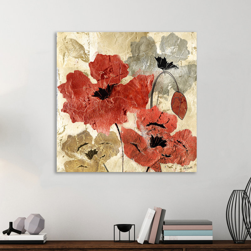 «Silver and Red Poppies II», reproduction sur toile tendue, H 24 po x l 24 po