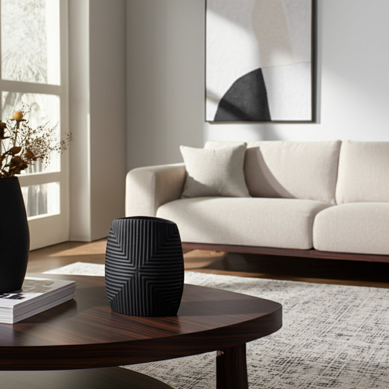 Rochella Modern Aluminum Metal Decorative Vase with Geometric Textured Design - Contemporary Accent for Elegant Decor, Black