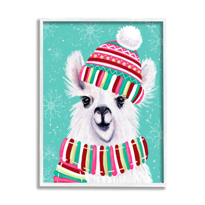 Chapeau écharpe festif d'hiver en forme de lama par Elizabeth Tyndall - Impression sur toile