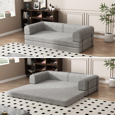 Convertible Corduroy Sleeper Sofa Bed,Folding Mattress Couch with Fixed-Shape Frame, 3 Seater Fold Out King Size Futon,No Assembly Floor Couch for Living Room Dorm Studio 78.7*39.4*29.6 in Grey