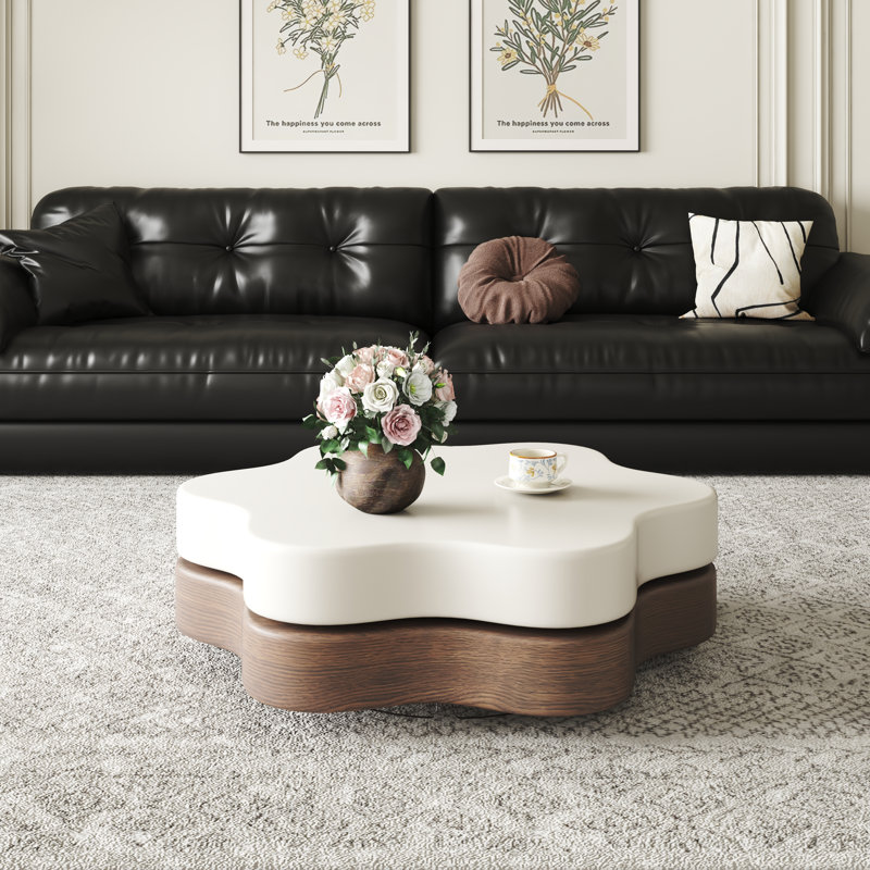 Masek Flower Shape Rotating Coffee Table, Brown