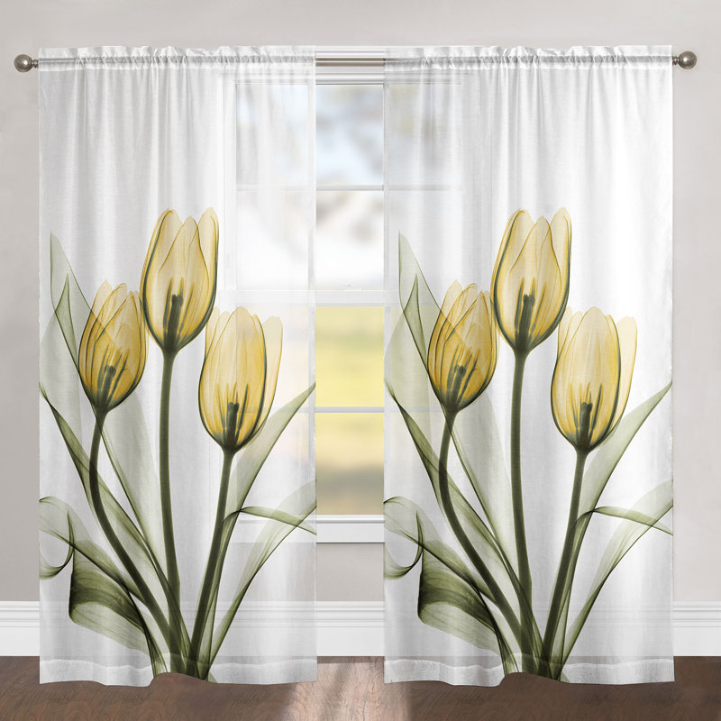 Golden Tulips Sheer Curtain Single Panel