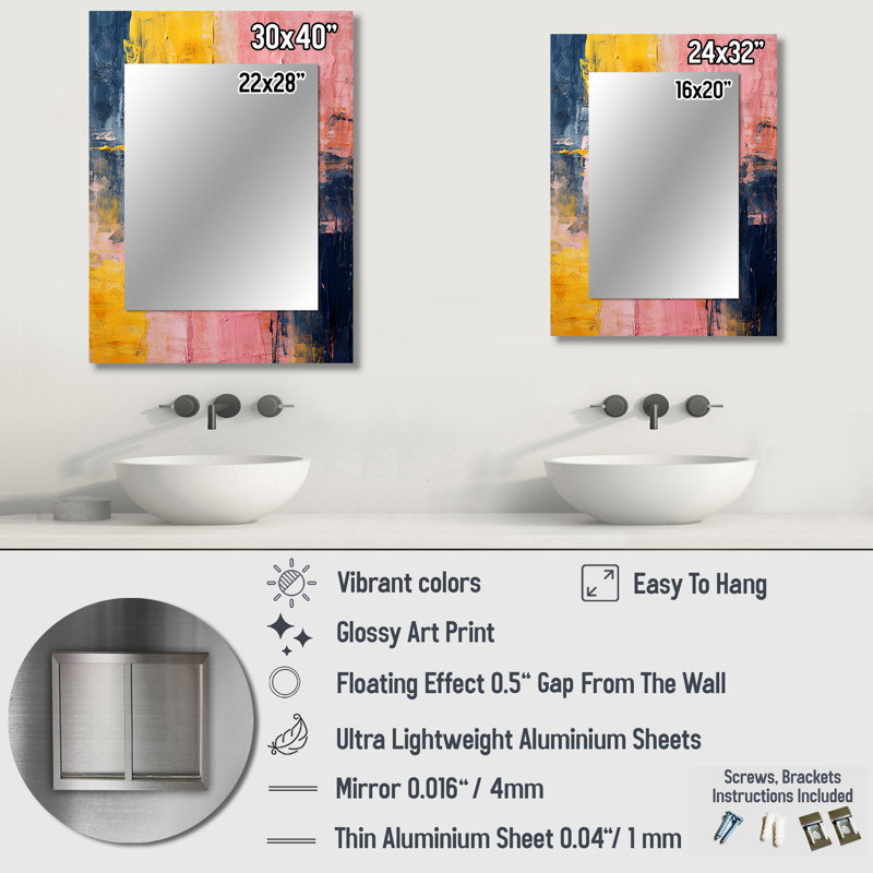 Celebrating Destiny Abstract Gold Pink Painting I - Abstract Painting Decorative Mirror, Gold Wall Mirror, Printed Metal Art
