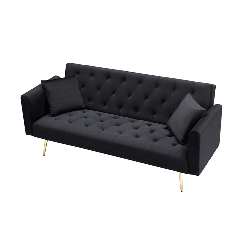 71" Convertible Loveseat Sofa, American Retro Velvet Sleeper Couch For Small Living Rooms, Bedrooms & Offices, Black