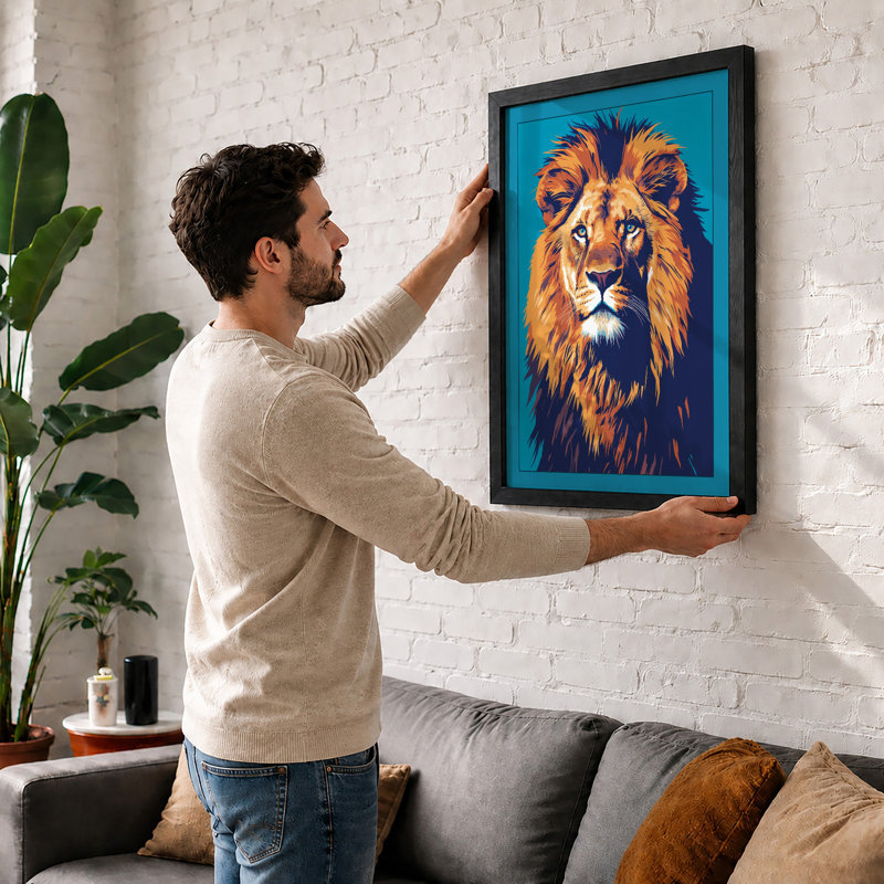 Lion's Gaze Modern - Framed Print, A4 - 29.7 x 21.0 cm, White