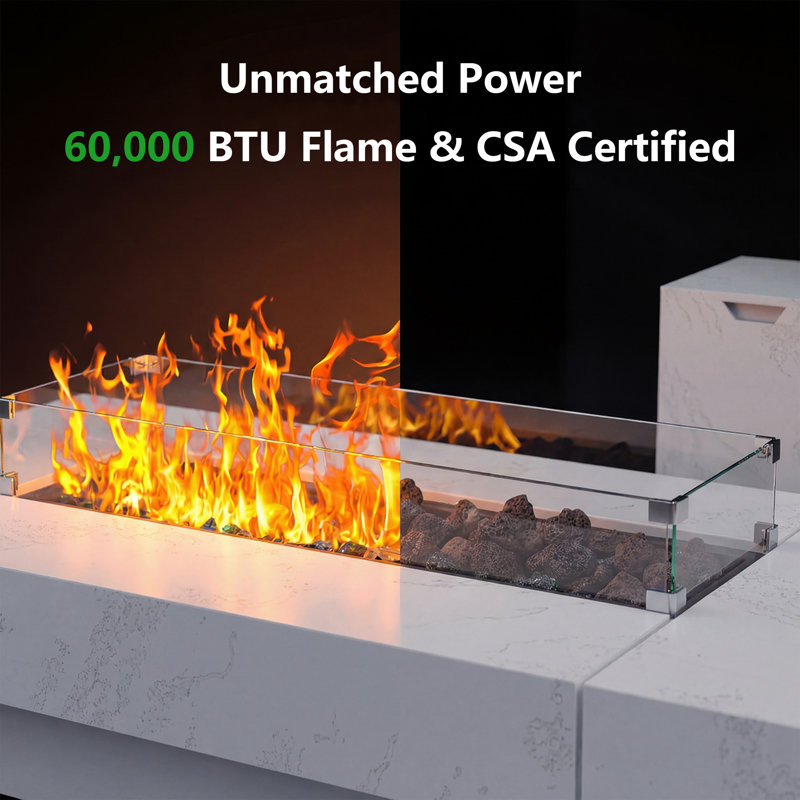 72" Patio Propane Gas Fire Table - 60K BTU, Auto Shut-Off, Weather-Resistant, Stone Texture