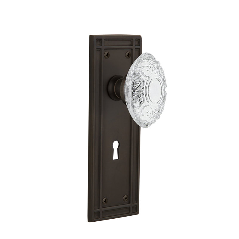Crystal Victorian Interior Mortise Door Knob with Mission Long Plate, Oil-Rubbed Bronze