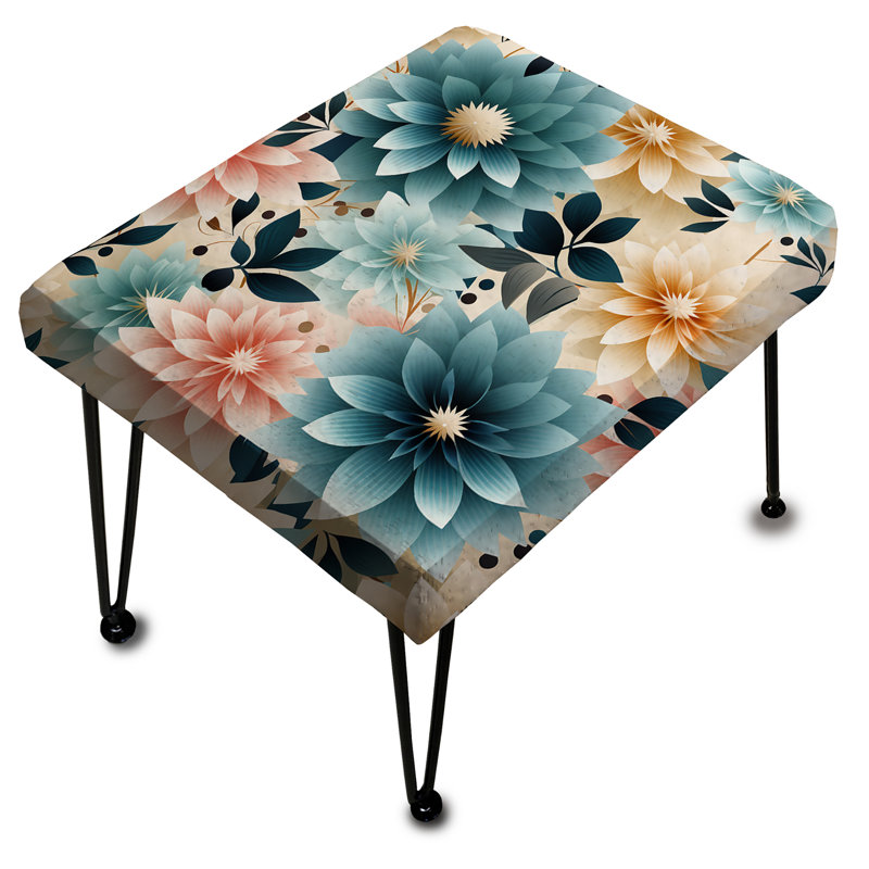 Blue And Pink Serene Conformation Floral Elegance - Floral Rectangle Ottoman