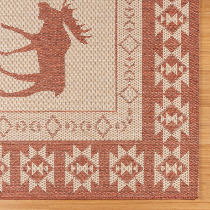 Arnaud Yoder Terra Cotta Red Cream Rustic Moose Indoor/Outdoor Flatweave Area Rug, Rectangle 6'6" x 9'6"
