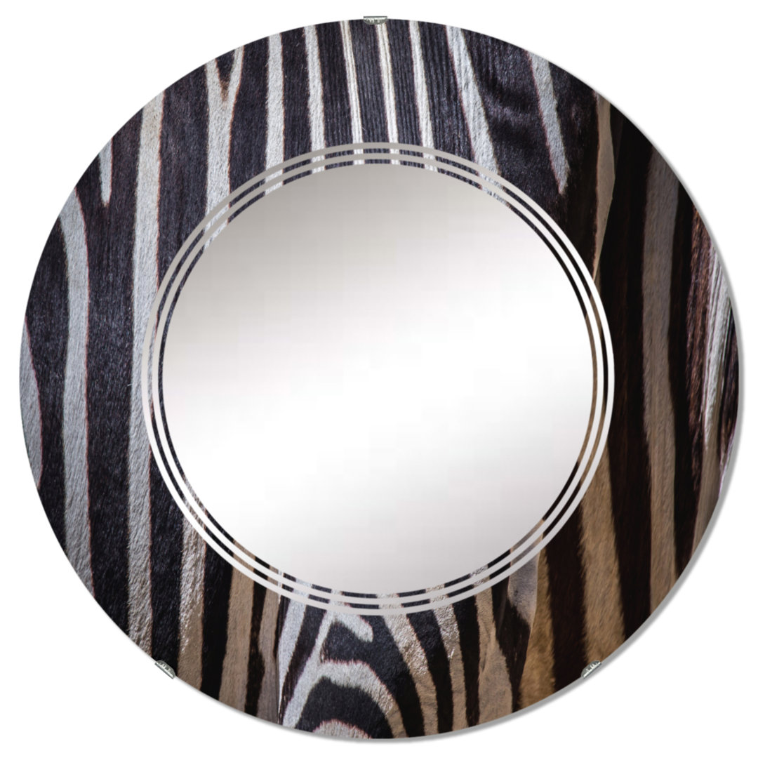 Black And White Structure Of Zebra Skin - Patterned Wall Mirror Round East Urban Home 
