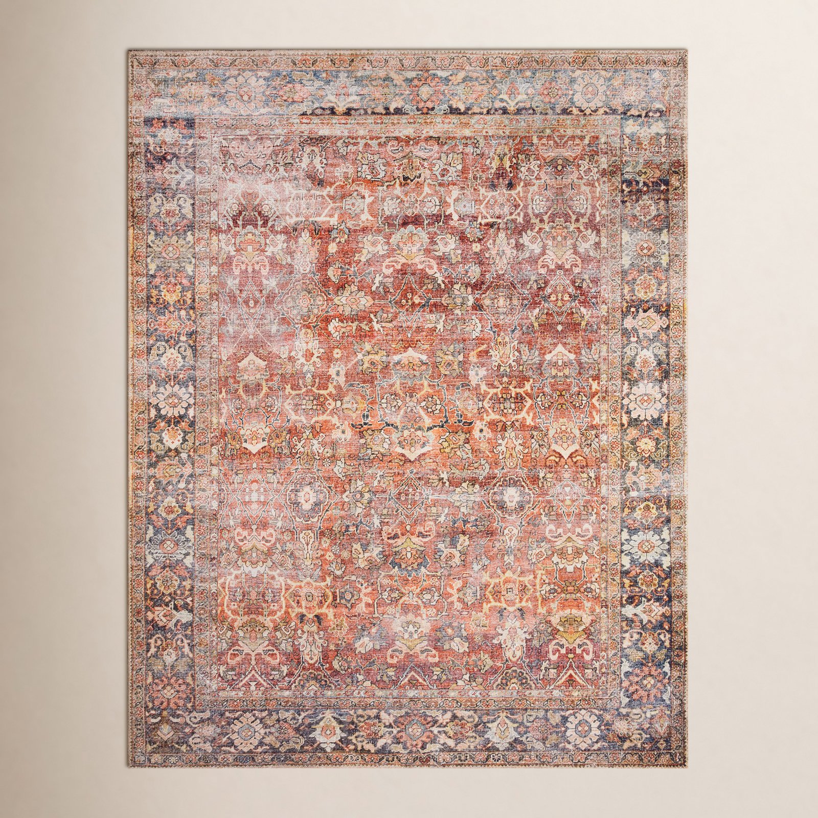Portman Spice Orange Blue Oriental Rug, Rectangle 9' x 12'