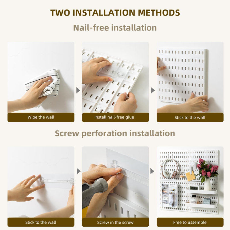 Organisateur mural de panneau perforé, panneaux perforés en plastique, système de rangement modulaire pour bureau à domicile, salle d'artisanat, configuration de jeu (blanc, 22 po x 22 po)