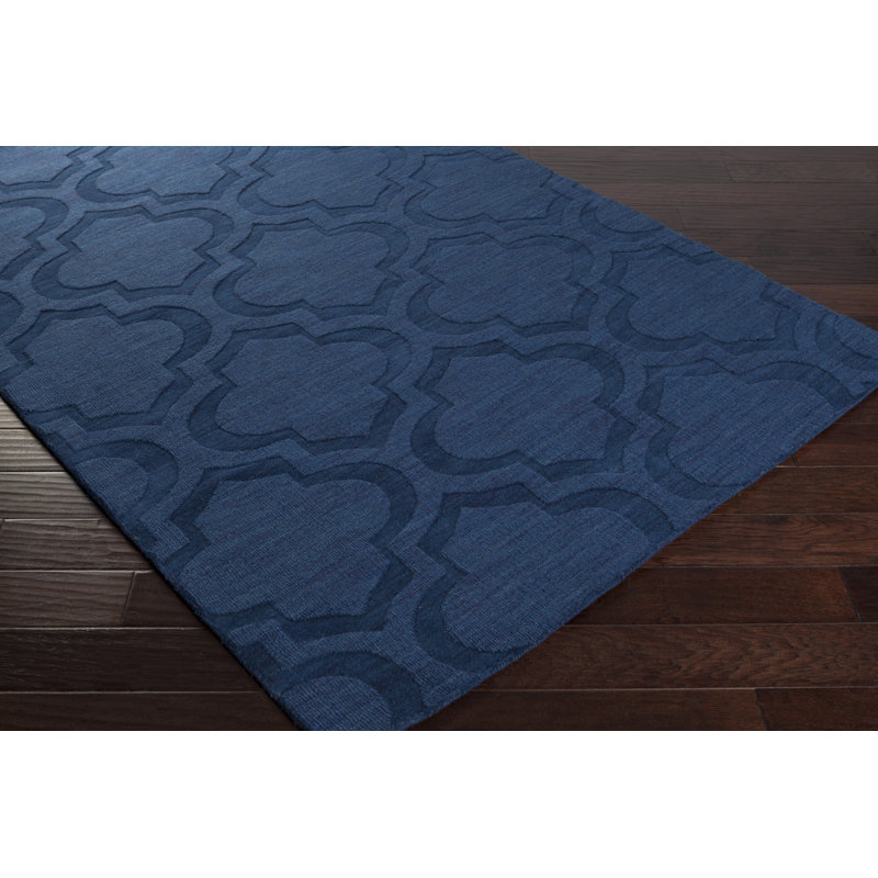 Tapis bleu foncé en laine fabriqué à la main Zora, Rectangle 6 pi x 9 pi