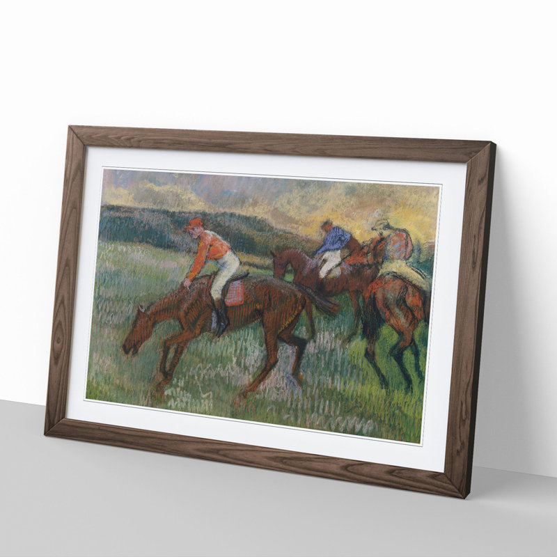 Three Jockeys by Edgar Degas - Picture Frame Painting, Walnut, 36cm H x 48cm W x 2cm D