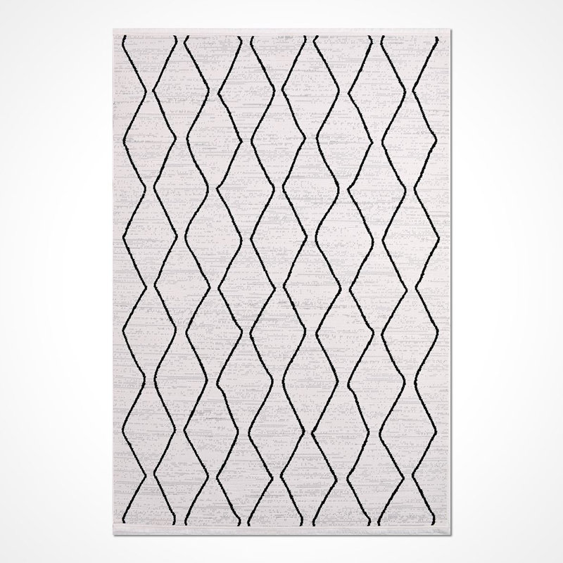 Tapis moderne / géométrique beige lavable à la machine antidérapant, Rectangle 2 pi 8 po x 5 pi