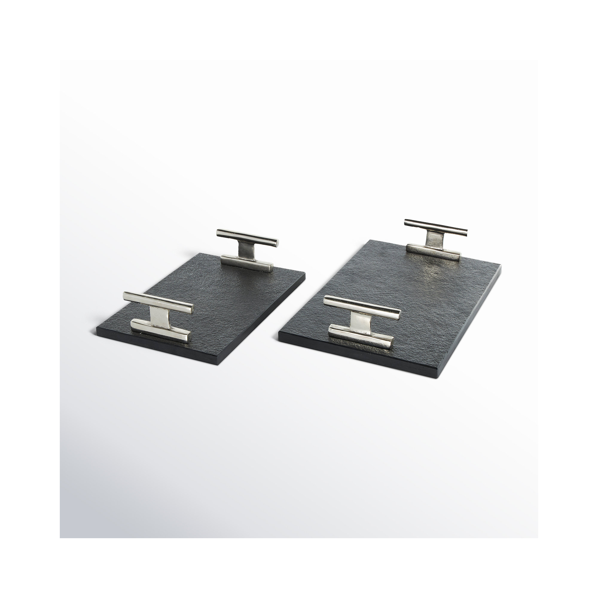 Aedic Mable Tray - Set of 2, 3.25"Hx9.55"Wx14.85"D & 3.25"Hx8.05"Wx11.85"D, Silver/Black