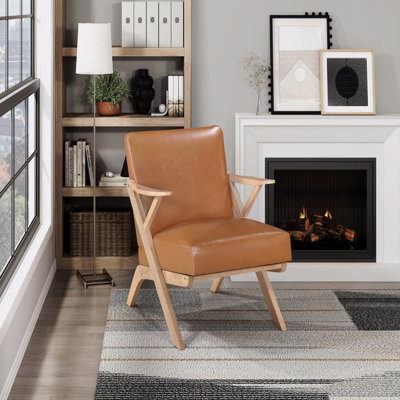 Chaise d'appoint - Revêtement en similicuir bleu avec revêtement en bois d'hévéa massif naturel