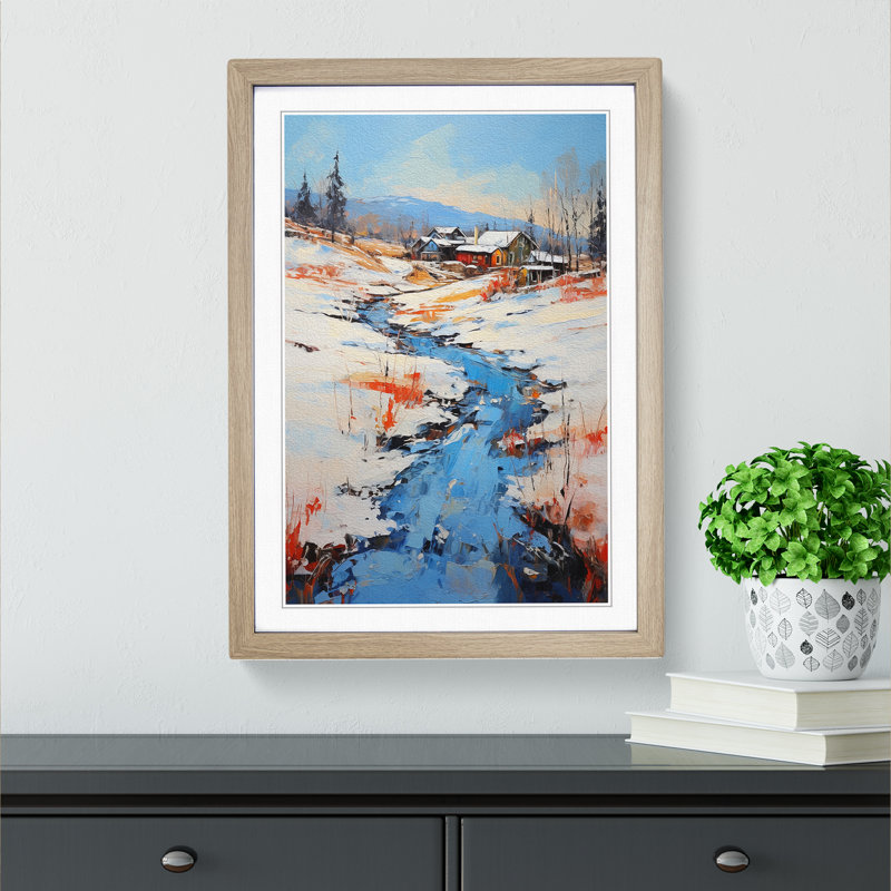 Winter Landscape Expressionism No.2 - Single Picture Frame Print on Wood, 34cm H x 25cm W x 2cm D, Oak