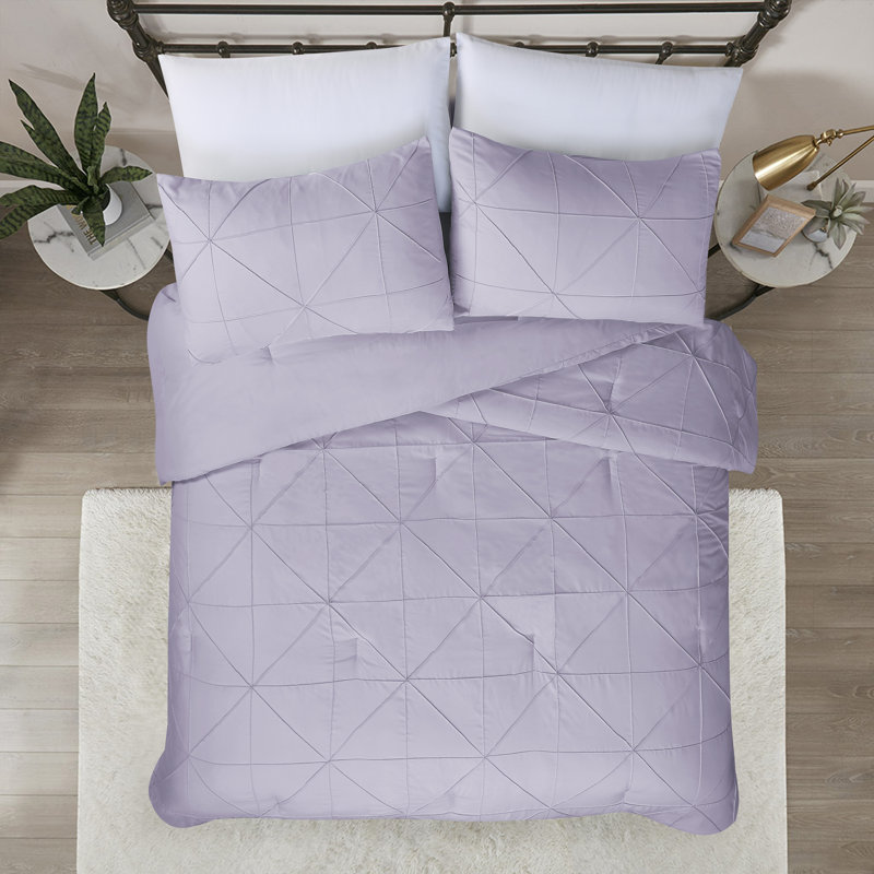 Ensemble d'édredon en microfibre Hartford Pintuck, Édredon pour très grand lit + 2 taies décorativ, Mauve