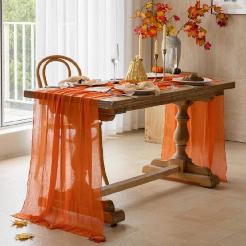 2Pcs Fall Orange Cheesecloth Table Runner 120 Inch Party Home Décor