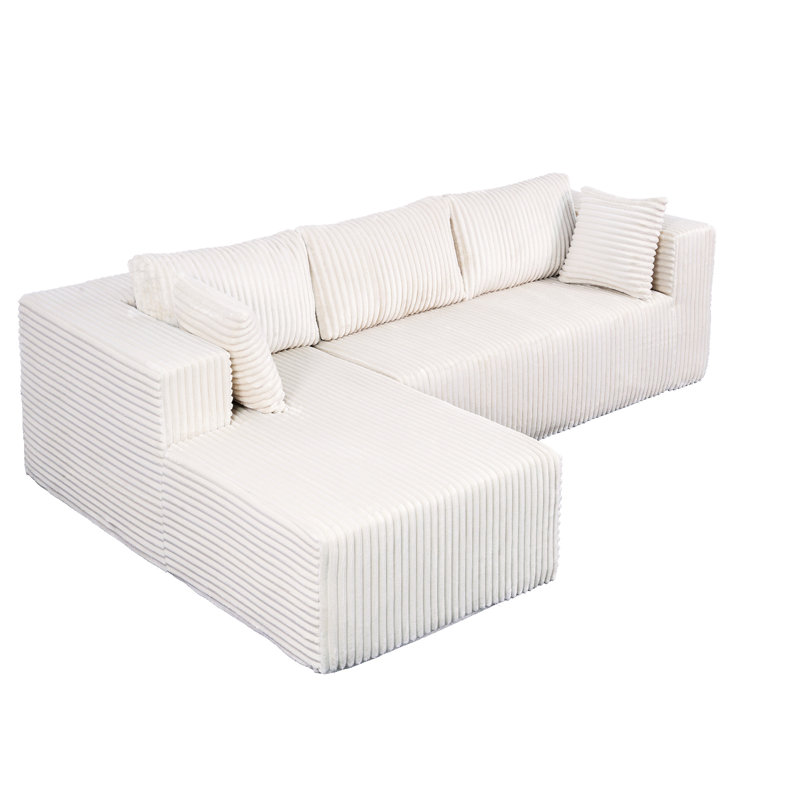 Corduroy Upholstered, 105" L-Shaped Memory Foam , Space, Apartment Living, Spring-, Silent, High Foam, Posture Support, Sagging Vacuum, Space Saving, , Zero Glue, Contemporary Minimalist Look With