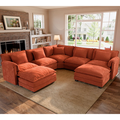 7-Piece 114" L Shaped Upholstered Corner Modular Sectional Sofa Cloud Couch With Ottomans - Chenille Fabric
