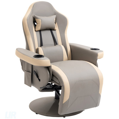 Manual Recliner Armchair With PU Leather, Adjustable Leg Rest, 135° Reclining, 360° Swivel, Cup Holder, And Storage Pocket