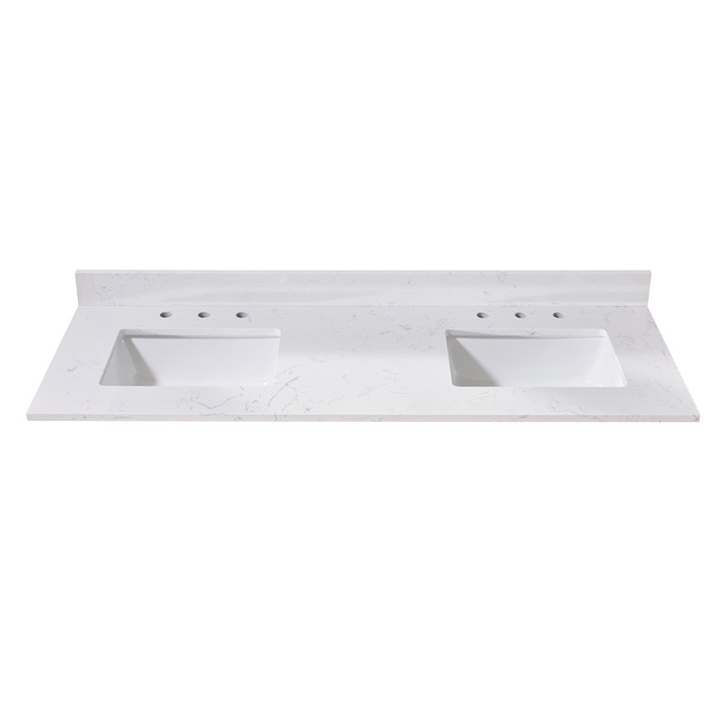 61" Aosta White Composite Stone Double Vanity Top with Sinks