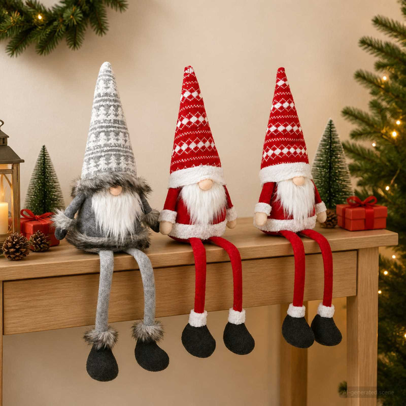 Sitting Gnome Set with LED Light Polyester Christmas Gnome Set with LED