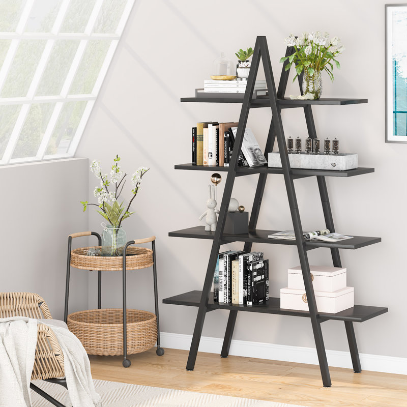 165 cm H x 91 cm W Steel Ladder Bookcase, Black
